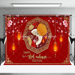 Lofaris Red Lantern Floral Happy Mid Autumn Festival Backdrop