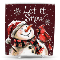 Lofaris Red Let It Snow Snowman Christmas Shower Curtain