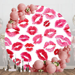 Lofaris Red Lip Print Round Valentines Backdrop For Girl