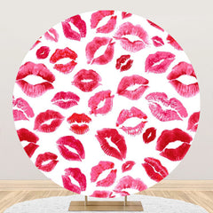 Lofaris Red Lip Print Round Valentines Backdrop For Girl