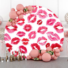 Lofaris Red Lip Print Round Valentines Backdrop For Girl