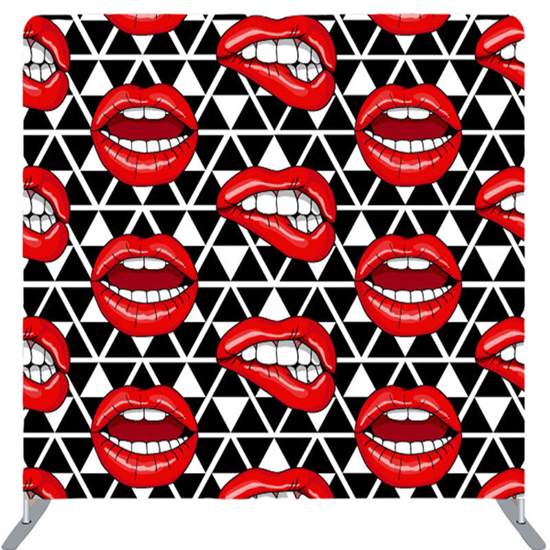 Lofaris Red Lipstick Black White Plaid Party Backdrop Cover