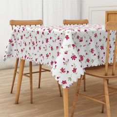 Lofaris Red Little Flower White Rectangle Tablecloth for Cafe