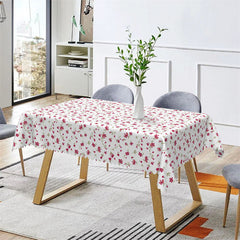 Lofaris Red Little Flower White Rectangle Tablecloth for Cafe