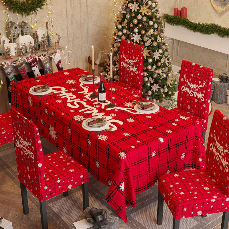 Lofaris Red Merry Christmas Checkered Tartan Tablecloth Set