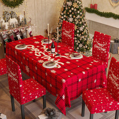 Lofaris Red Merry Christmas Checkered Tartan Tablecloth Set