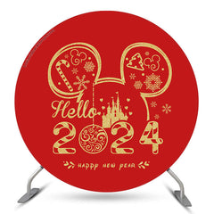 Lofaris Red Mouse Hello 2024 Round Happy New Year Backdrop