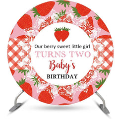 Lofaris Red Pink Berry Sweet Round Babys Birthday Backdrop