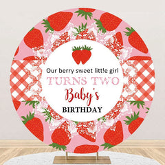 Lofaris Red Pink Berry Sweet Round Babys Birthday Backdrop