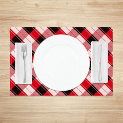 Lofaris Red Pink Black Rhombus Plaid Line Set Of 4 Placemats