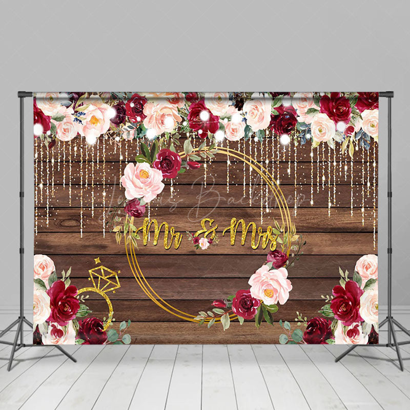 Lofaris Red Pink Floral Wooden Wall Wedding Party Backdrop