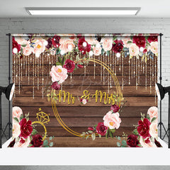 Lofaris Red Pink Floral Wooden Wall Wedding Party Backdrop