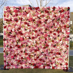 Lofaris Red Pink Flower Square Wall Party Backdrop Decor