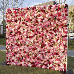 Lofaris Red Pink Flower Square Wall Party Backdrop Decor