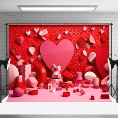 Lofaris Red Pink Heart Toy Blocks Valentines Day Backdrop