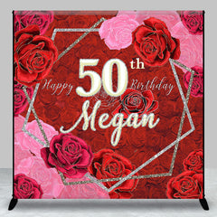 Lofaris Red Pink Roses Custom Name 50th Birthday Backdrop