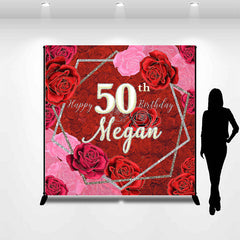 Lofaris Red Pink Roses Custom Name 50th Birthday Backdrop