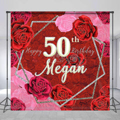 Lofaris Red Pink Roses Custom Name 50th Birthday Backdrop