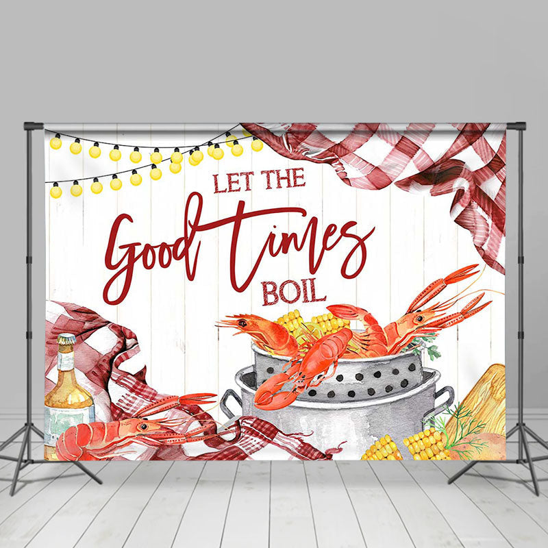 Lofaris Red Plaid Seafood Boil Wine Lights Party Backdrop