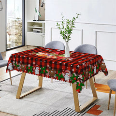 Lofaris Red Plaid Snowy Christmas Party Rectangle Tablecloth