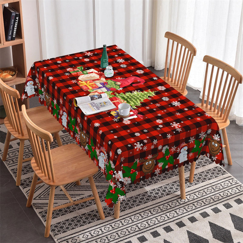 Lofaris Red Plaid Snowy Christmas Party Rectangle Tablecloth