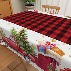 Lofaris Red Plaid Truck Christmas Tree Rectangle Tablecloth