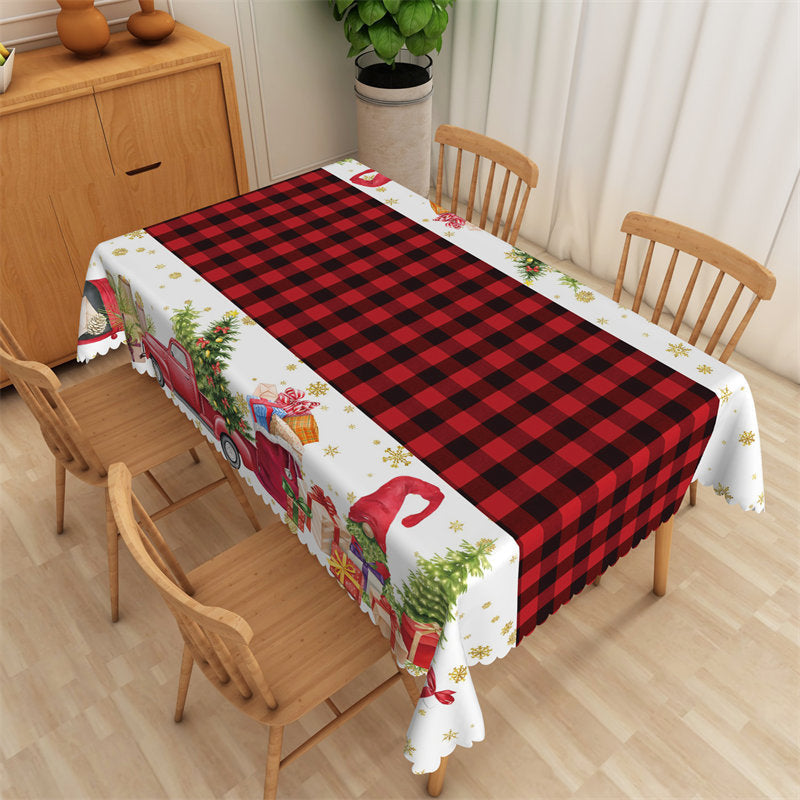 Lofaris Red Plaid Truck Christmas Tree Rectangle Tablecloth