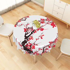 Lofaris Red Plum Tree Print Ink Painting Round Tablecloth