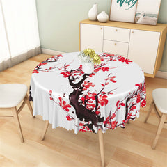 Lofaris Red Plum Tree Print Ink Painting Round Tablecloth