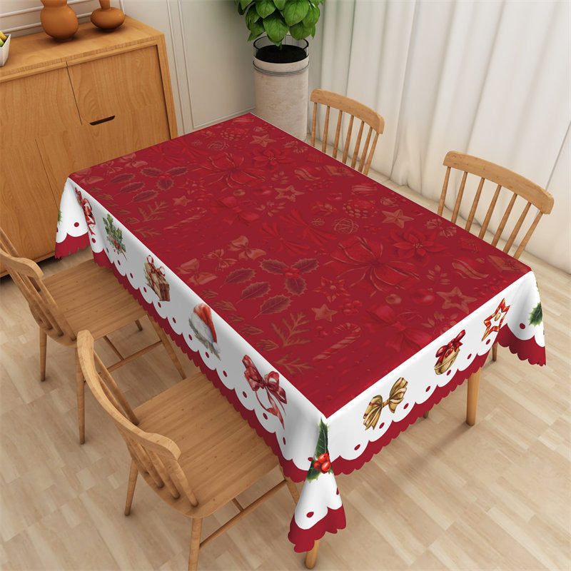 Lofaris Red Poinsettia Bowknot Christmas Bell Tablecloth