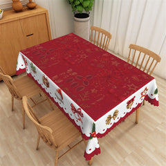 Lofaris Red Poinsettia Bowknot Christmas Bell Tablecloth