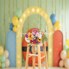 Lofaris Red Pokeball Arch Door Cake Smash Photo Backdrop