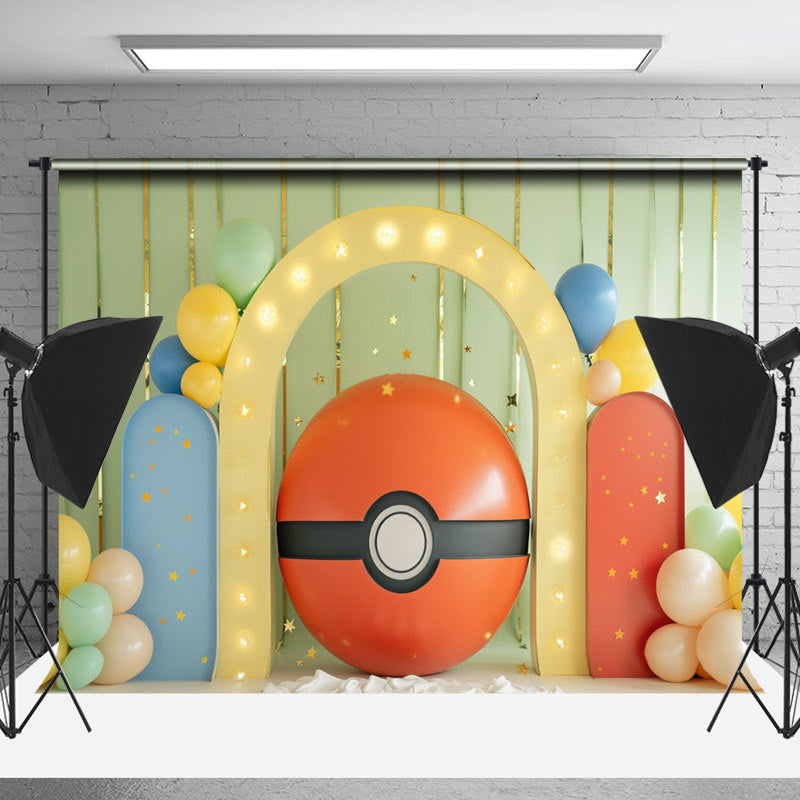 Lofaris Red Pokeball Arch Door Cake Smash Photo Backdrop