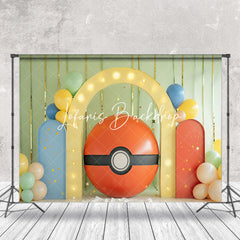 Lofaris Red Pokeball Arch Door Cake Smash Photo Backdrop