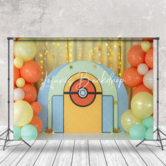 Lofaris Red Pokeball Warm Light Curtain Cake Smash Backdrop