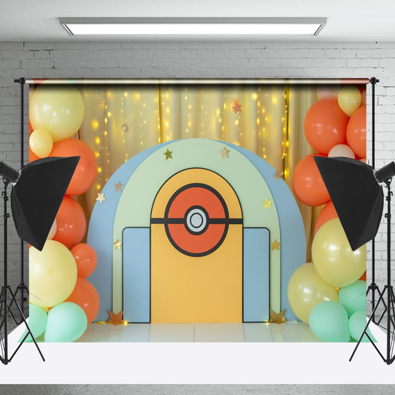 Lofaris Red Pokeball Warm Light Curtain Cake Smash Backdrop