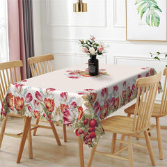 Lofaris Red Pomegranate Floral Beige Tablecloth For Kitchen