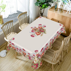 Lofaris Red Pomegranate Floral Beige Tablecloth For Kitchen