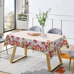 Lofaris Red Pomegranate Floral Beige Tablecloth For Kitchen