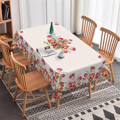 Lofaris Red Pomegranate Floral Beige Tablecloth For Kitchen