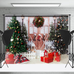 Lofaris Red Presents Door Christmas Tree Birthday Backdrop