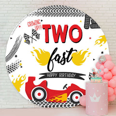 Lofaris Red Race Car Two Fast Round Birthday Party Backdrop