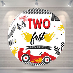 Lofaris Red Race Car Two Fast Round Birthday Party Backdrop