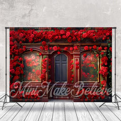 Lofaris Red Retro Door Full Of Roses Floral Backdrop