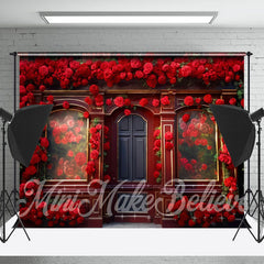 Lofaris Red Retro Door Full Of Roses Floral Backdrop