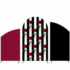 Lofaris Red Rose Black Stripes Birthday Arch Backdrop Cover