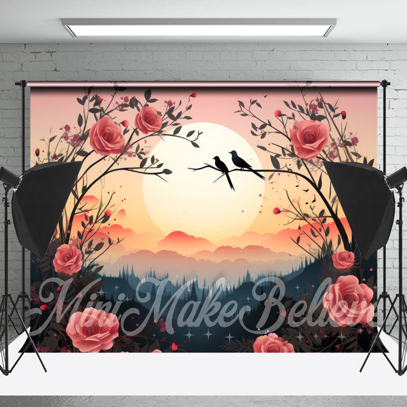 Lofaris Red Rose Bush Bird Sunset Forest Fine Art Backdrop