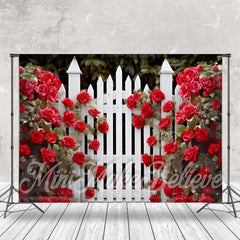 Lofaris Red Rose Floral White Fence Garden Wedding Backdrop