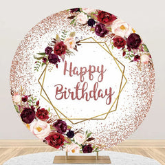 Lofaris Red Rose Gold Glitter Floral Round Birthday Backdrop