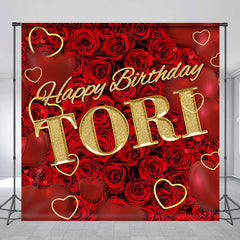 Lofaris Red Rose Heart Personalized Name Birthday Backdrop